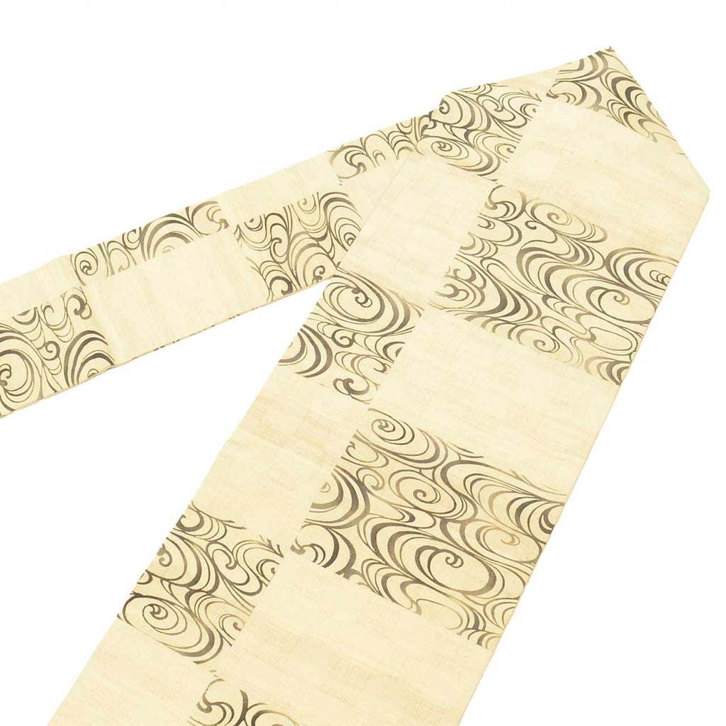 Vintage Japanese Obi | Nagoya Obi | Beige Silk Tsumugi | Kanze Water Pattern | Pearl-tone | Excellent | Sustainable | uu2569b