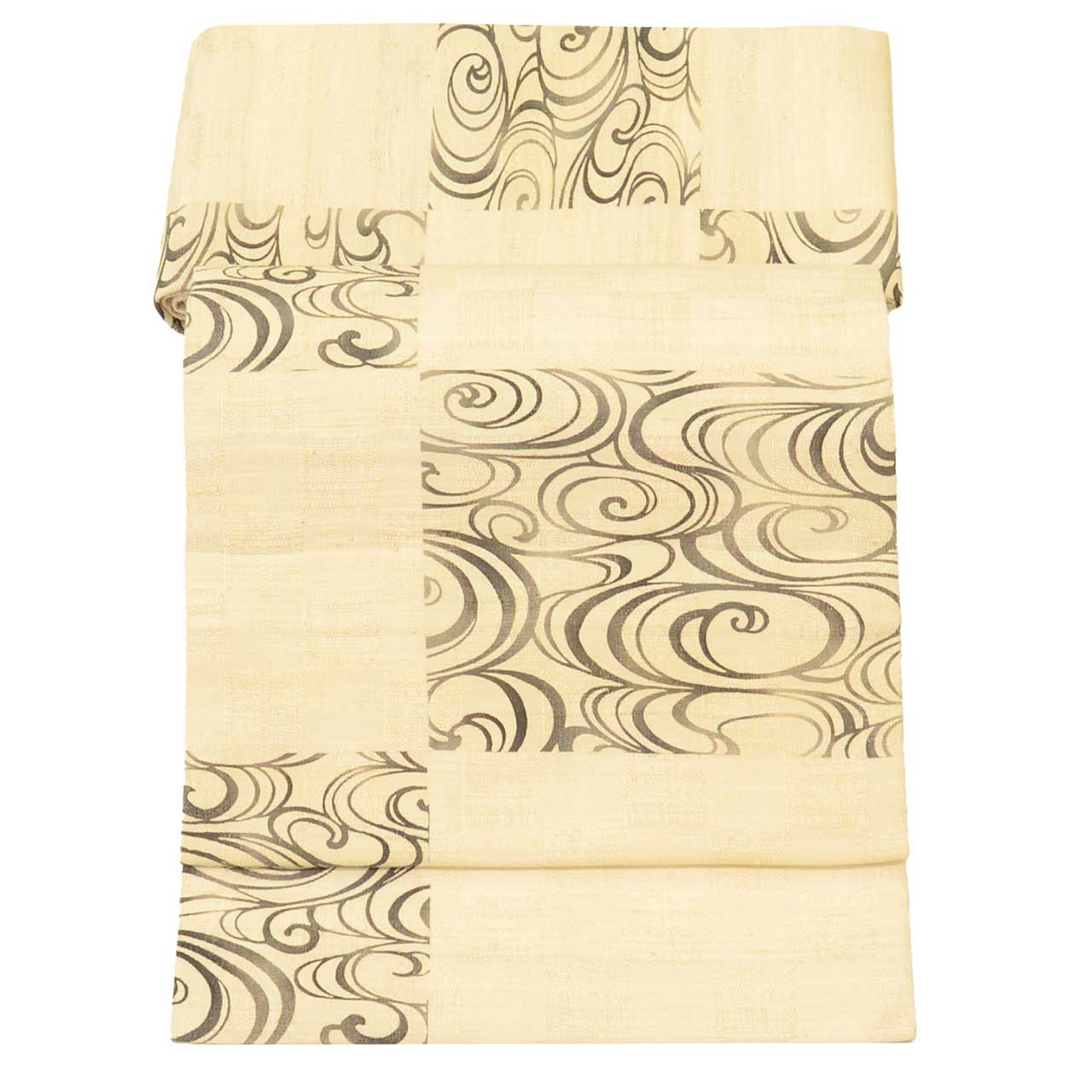 Vintage Japanese Obi | Nagoya Obi | Beige Silk Tsumugi | Kanze Water Pattern | Pearl-tone | Excellent | Sustainable | uu2569b