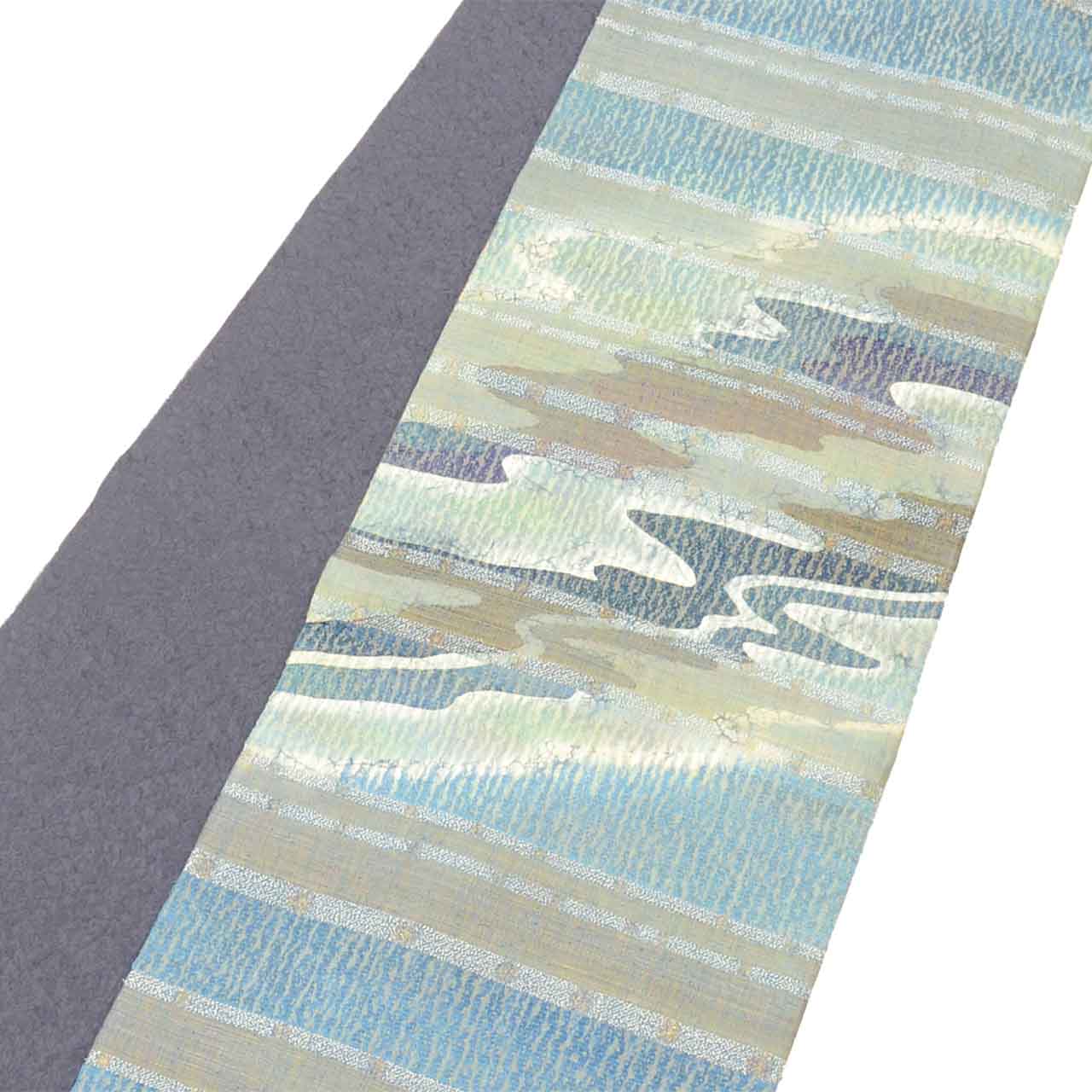 Vintage Japanese Obi | Fukuro Obi | Blue Navy Silk | Stream Pattern | Kori-ware Ichin-zome | Artisan Daito Kyukyo | Sustainable | uu2570b