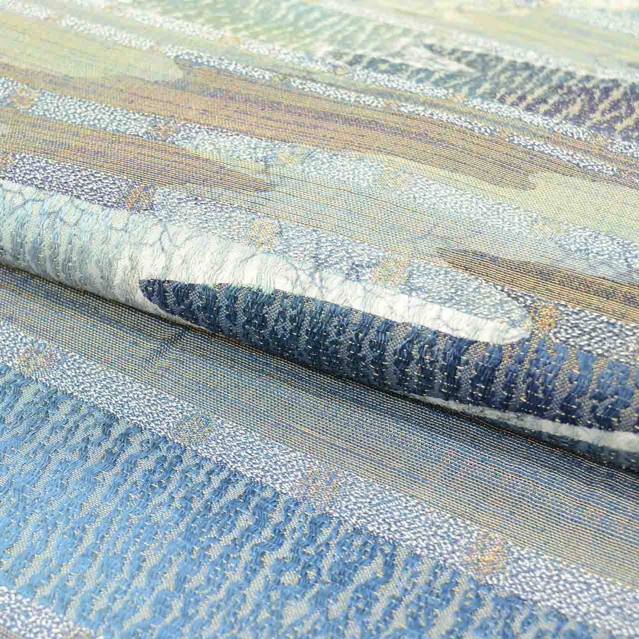 Vintage Japanese Obi | Fukuro Obi | Blue Navy Silk | Stream Pattern | Kori-ware Ichin-zome | Artisan Daito Kyukyo | Sustainable | uu2570b