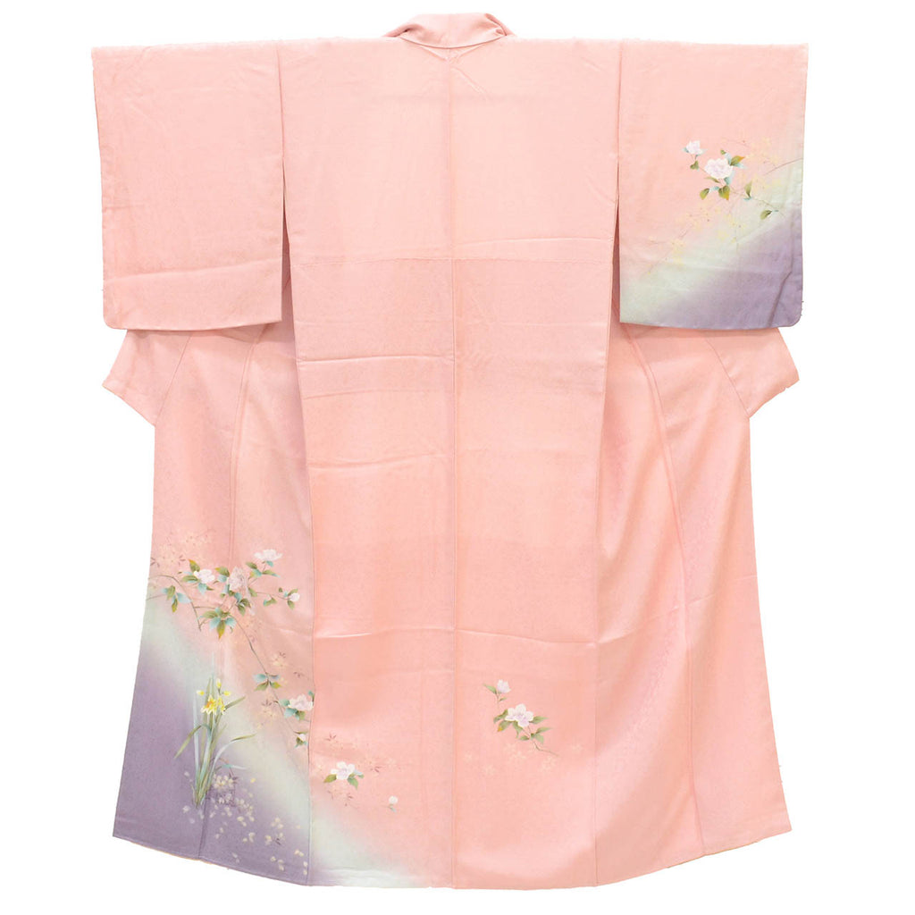 Vintage Japanese Kimono | Tsukesage | Pink Silk | Camellia Iris Pattern | Harebare Guard | Unused | Petite Size SS | Sustainable | uu2578b