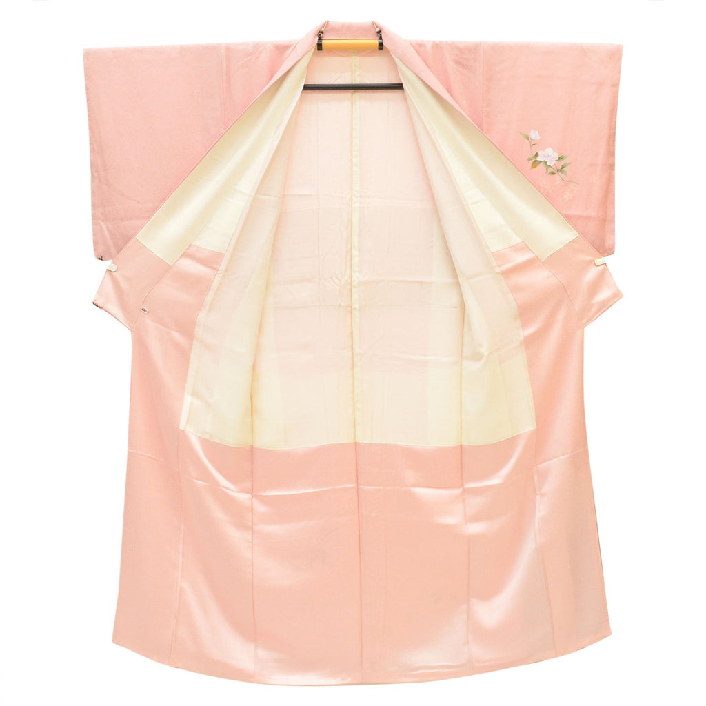 Vintage Japanese Kimono | Tsukesage | Pink Silk | Camellia Iris Pattern | Harebare Guard | Unused | Petite Size SS | Sustainable | uu2578b