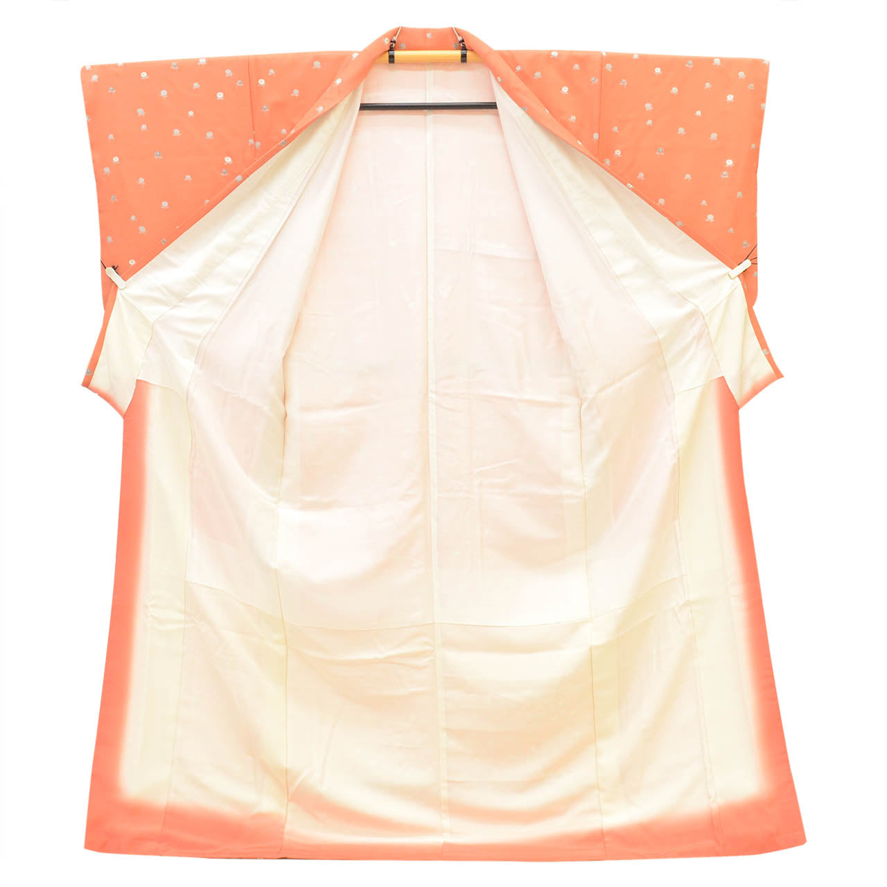 Vintage Japanese Kimono | Tsukesage | Orange Silk | Camellia Pattern | Kyo-Komon Artisan Iseki Kazuo | Size L | Sustainable | uu2579b