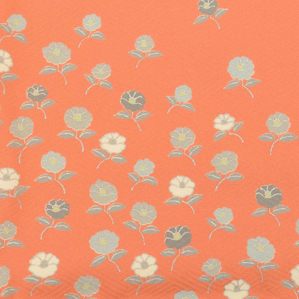 Vintage Japanese Kimono | Tsukesage | Orange Silk | Camellia Pattern | Kyo-Komon Artisan Iseki Kazuo | Size L | Sustainable | uu2579b