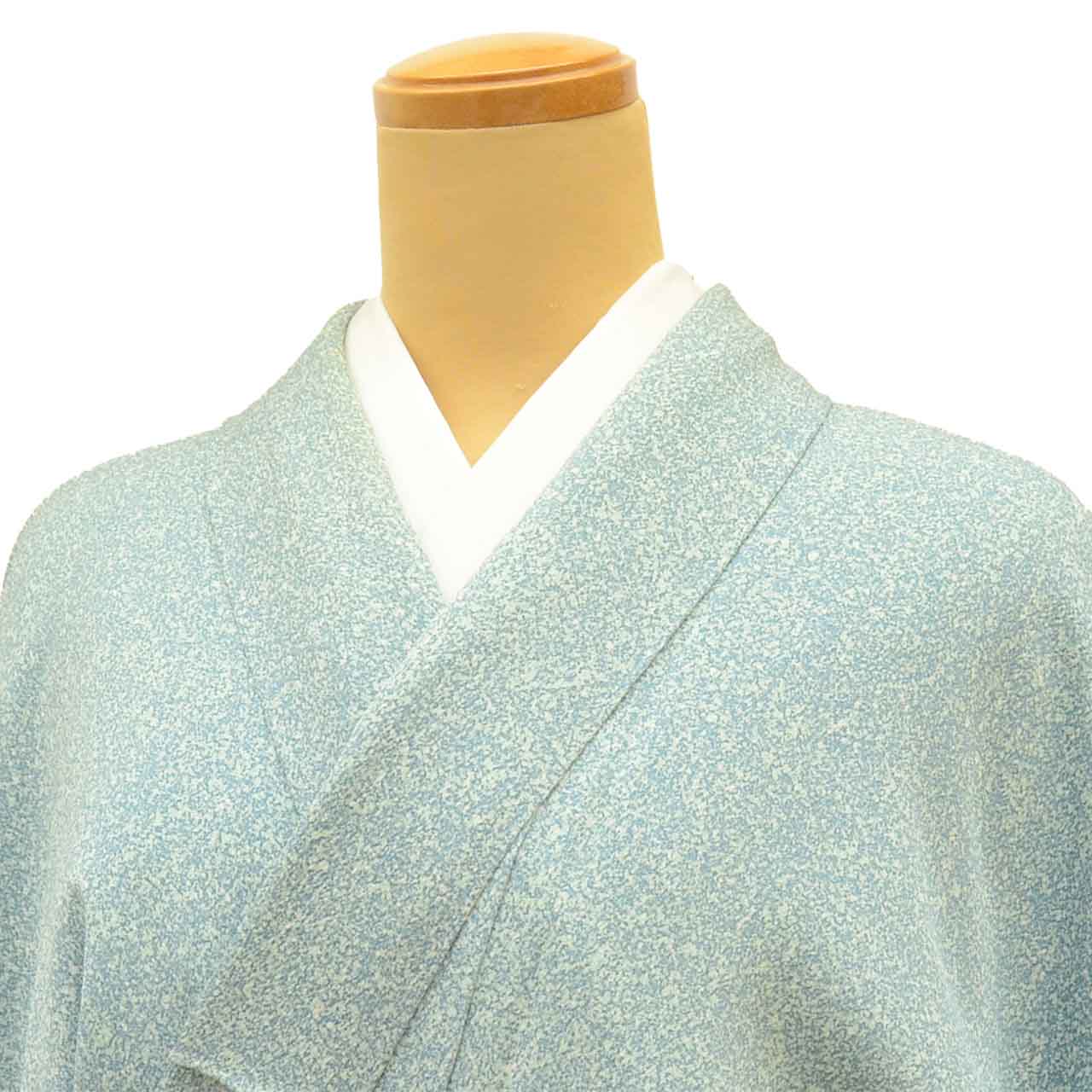 [Used] Recycled Kimono, Komon style, Pure Silk, Size M, Excellent Condition, Length 157.0cm (61.8in), Kyo-Yuzen artist Matsui Seisei, Sleeve length 63.3cm (24.9in), Lined, Ready-made, Signed, Blue mottled, Silk, Reused uu2582b 