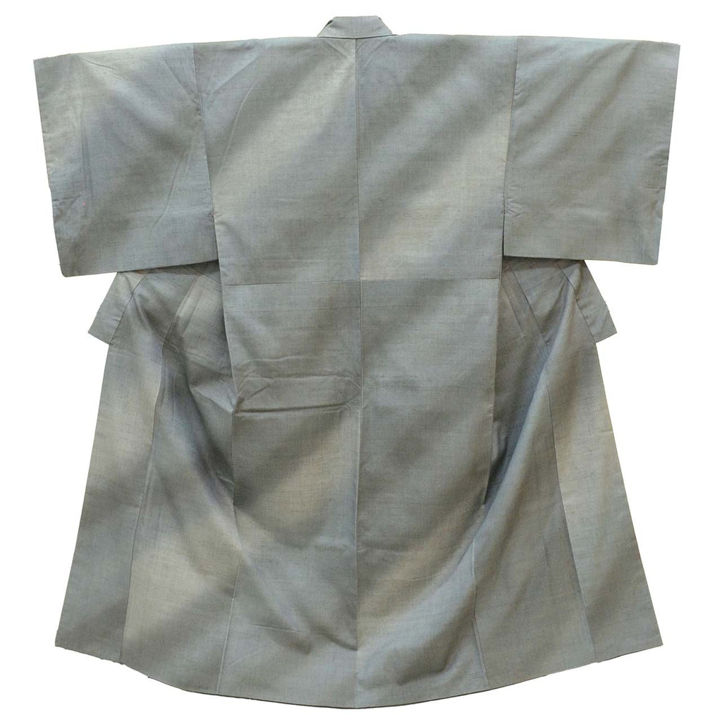 Vintage Japanese Kimono | Men's Yuki Tsumugi | Blue Gray Silk | UNESCO Heritage | Pearl-tone | Tall Size LL | Sustainable | uu2583b