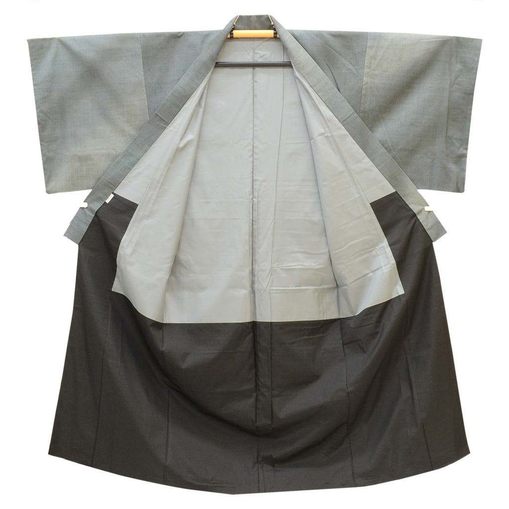 Vintage Japanese Kimono | Men's Yuki Tsumugi | Blue Gray Silk | UNESCO Heritage | Pearl-tone | Tall Size LL | Sustainable | uu2583b