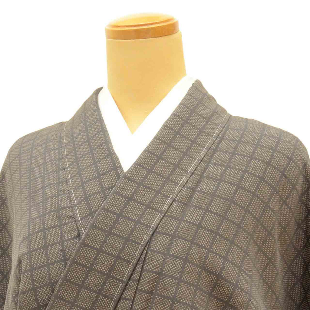 Vintage Japanese Kimono | Omeshi Kimono | Brown Silk | Lattice Pattern | Unused | Tall Size LL | Sustainable | uu2585b