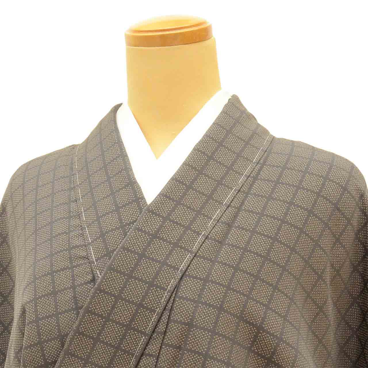 Vintage Japanese Kimono | Omeshi Kimono | Brown Silk | Lattice Pattern | Unused | Tall Size LL | Sustainable | uu2585b