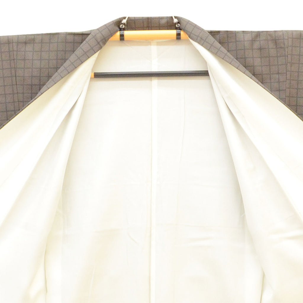 Vintage Japanese Kimono | Omeshi Kimono | Brown Silk | Lattice Pattern | Unused | Tall Size LL | Sustainable | uu2585b