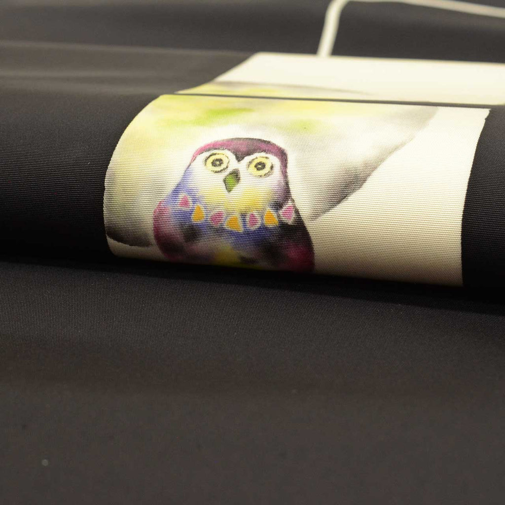 Vintage Japanese Obi | Nagoya Obi | Black Silk | Owl Pattern | Artist Dye-painted | Sustainable | uu2590b