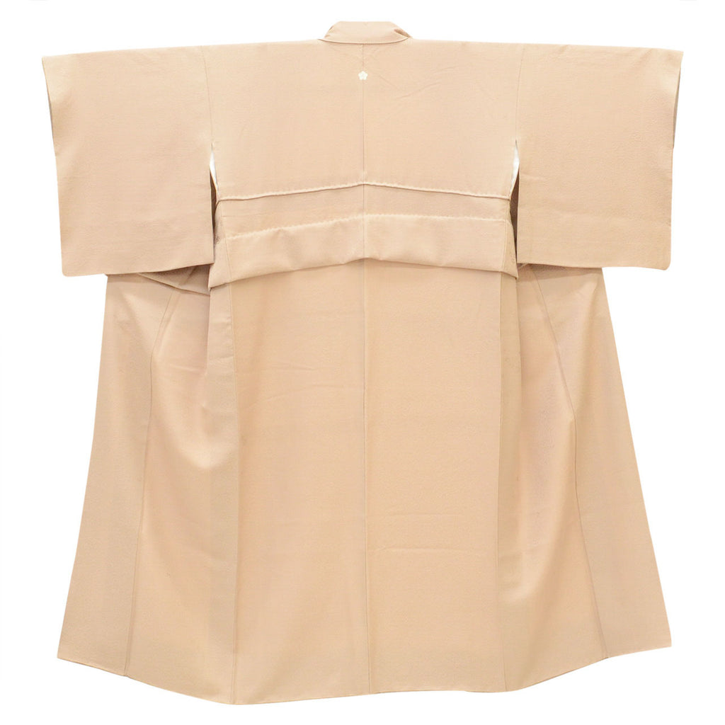 [Used] Recycled Kimono Set: Plain-colored kimono, pre-tied obi, pure silk, sleeve length 69cm, kimono length 144.5cm, size LL, suitable for heights 169.5cm-174.5cm, with one crest, brown color scheme, obi sash, obiage (sash tie), crepe silk, uu2593a120 