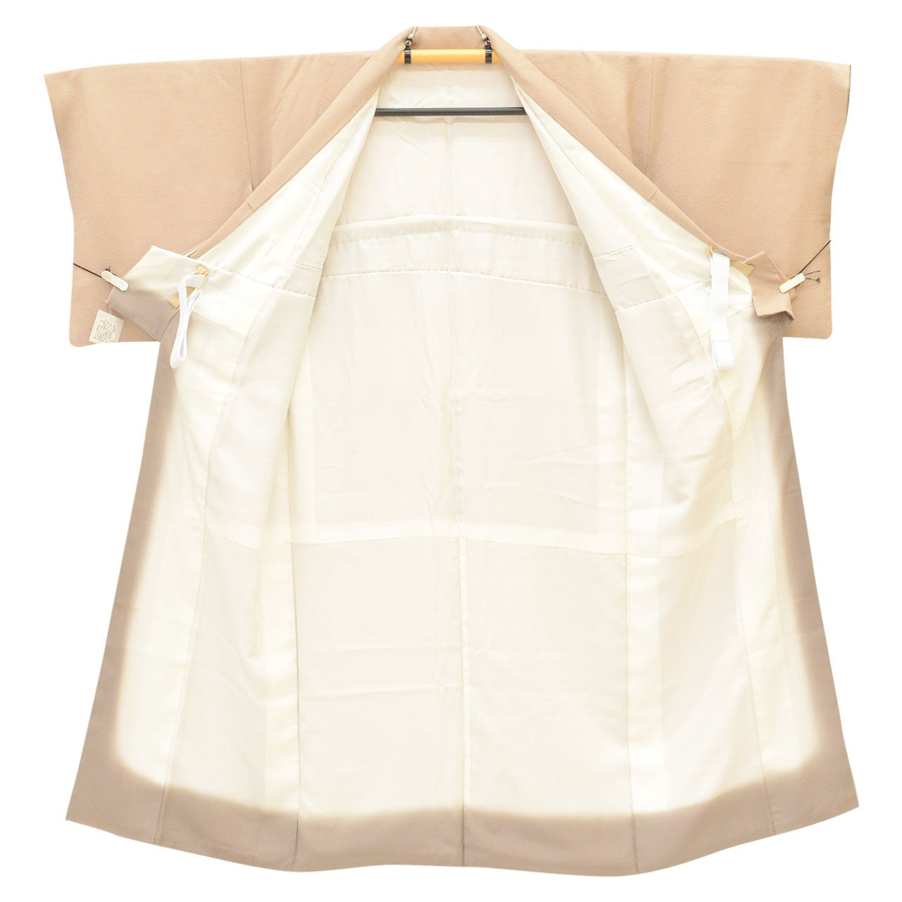 [Used] Recycled Kimono Set: Plain-colored kimono, pre-tied obi, pure silk, sleeve length 69cm, kimono length 144.5cm, size LL, suitable for heights 169.5cm-174.5cm, with one crest, brown color scheme, obi sash, obiage (sash tie), crepe silk, uu2593a120 
