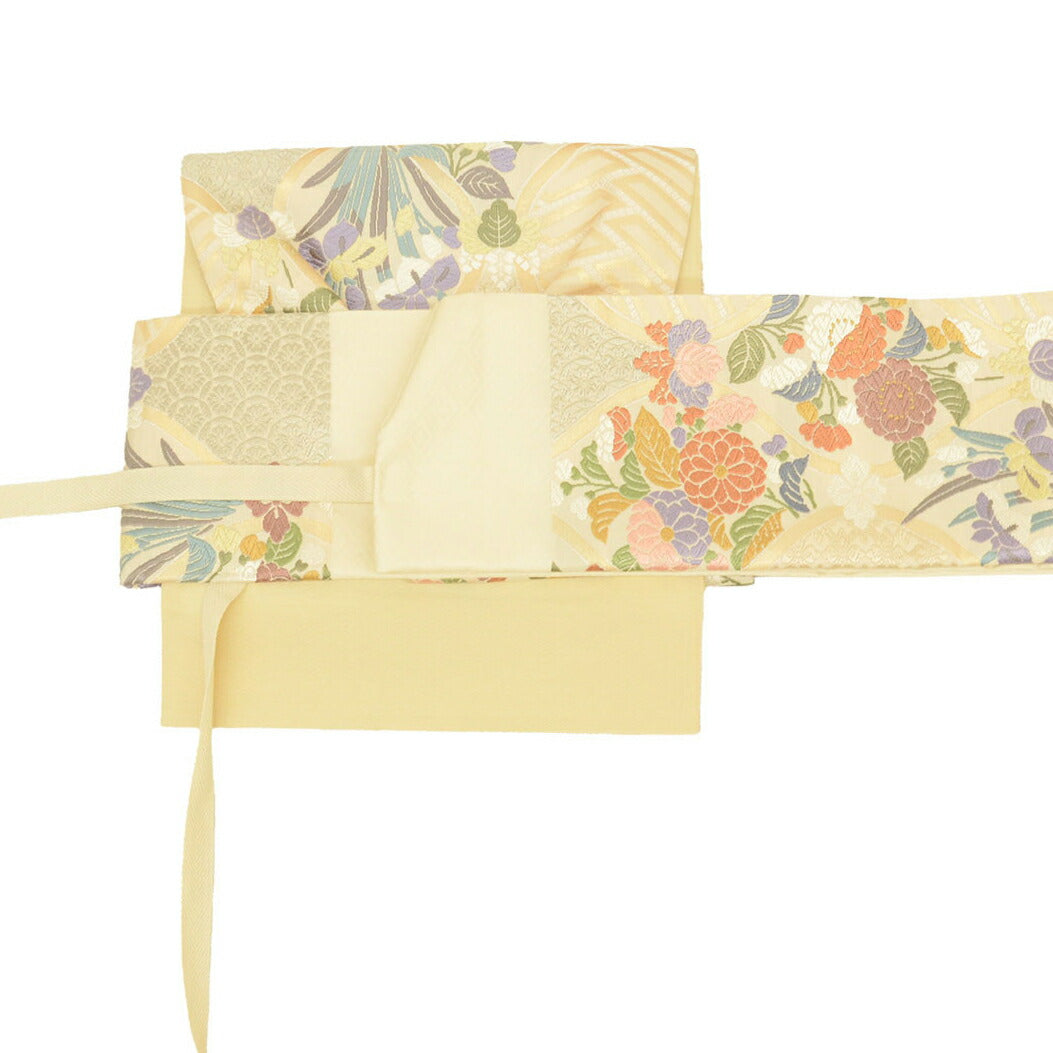 [Used] Recycled Kimono Set: Plain-colored kimono, pre-tied obi, pure silk, sleeve length 69cm, kimono length 144.5cm, size LL, suitable for heights 169.5cm-174.5cm, with one crest, brown color scheme, obi sash, obiage (sash tie), crepe silk, uu2593a120 