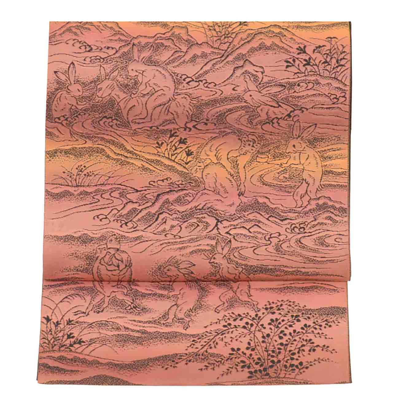 Vintage Japanese Obi | Sha-re Fukuro Obi | Silk Nishijin | Choju-Giga Scrolls | Handwoven | Housho | Sustainable | uu2596b