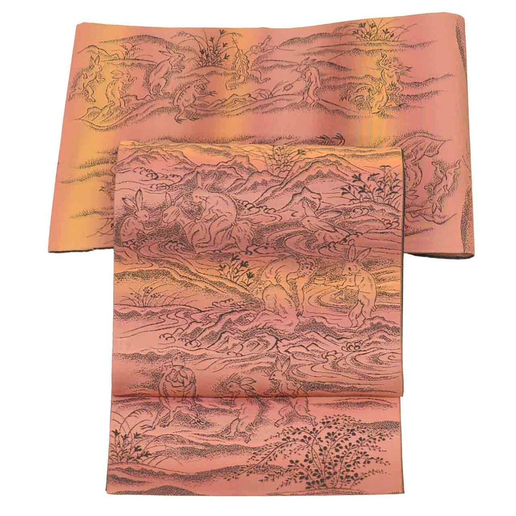 Vintage Japanese Obi | Sha-re Fukuro Obi | Silk Nishijin | Choju-Giga Scrolls | Handwoven | Housho | Sustainable | uu2596b