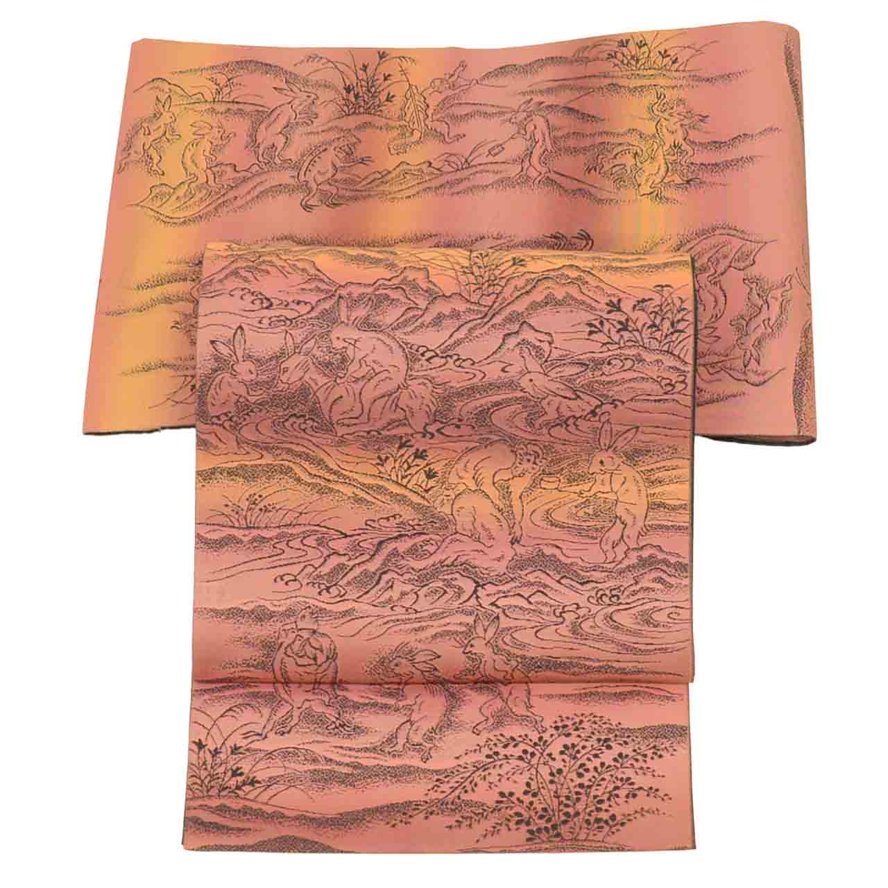 Vintage Japanese Obi | Sha-re Fukuro Obi | Silk Nishijin | Choju-Giga Scrolls | Handwoven | Housho | Sustainable | uu2596b
