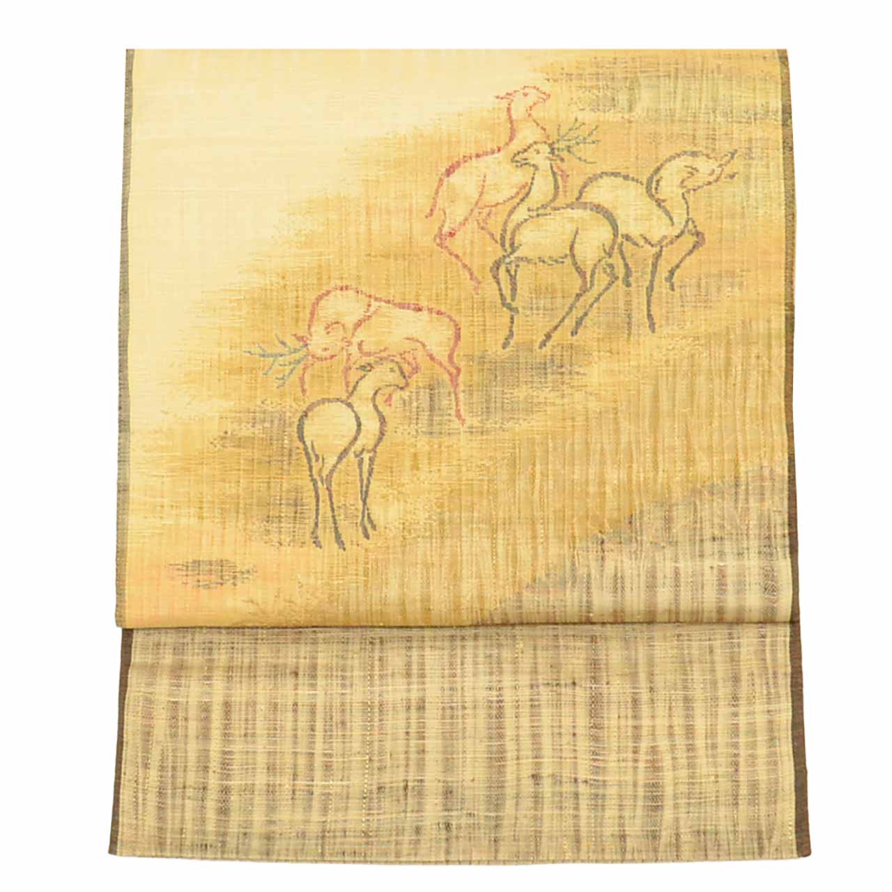 Vintage Japanese Obi | Summer Reversible Fukuro Obi | Silk Tsumugi | Deer Stripe | Nishijin Artist Signed | Sustainable | uu2598b