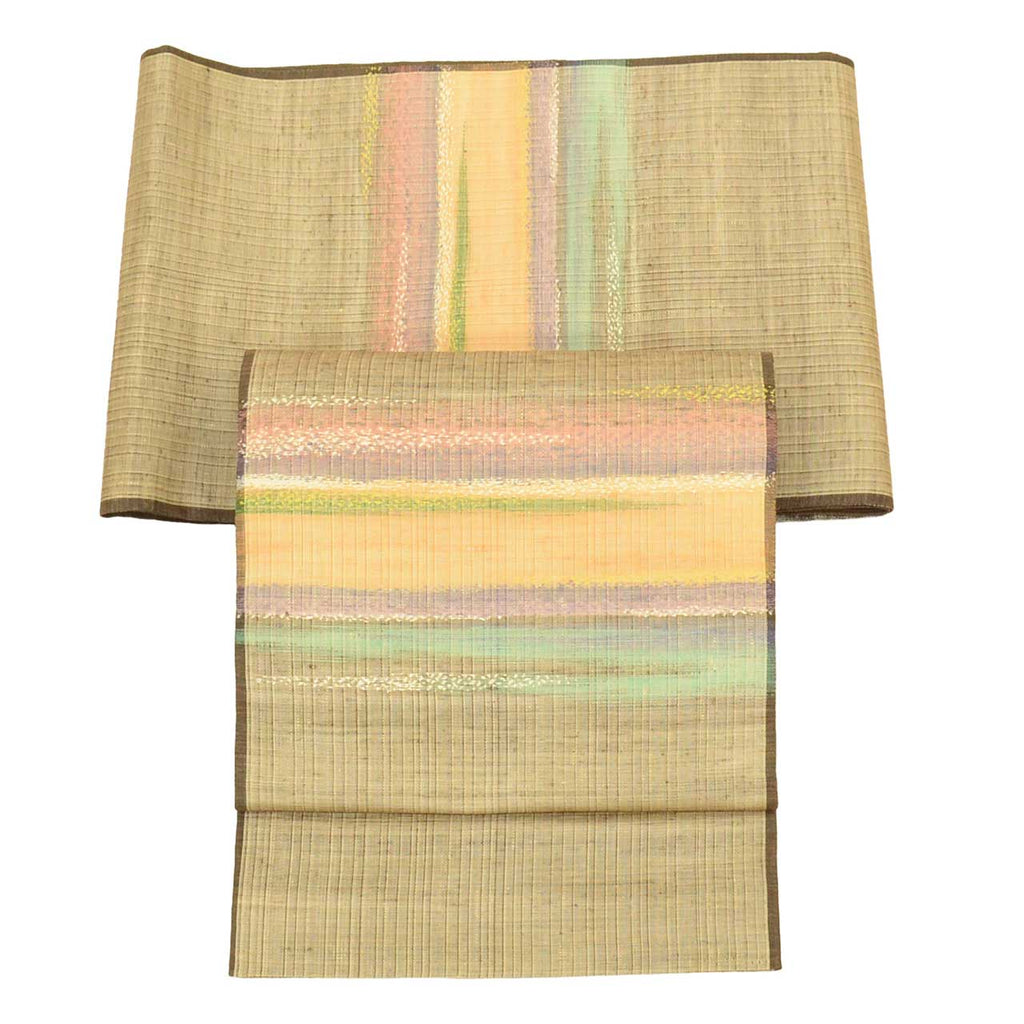 Vintage Japanese Obi | Summer Reversible Fukuro Obi | Silk Tsumugi | Deer Stripe | Nishijin Artist Signed | Sustainable | uu2598b