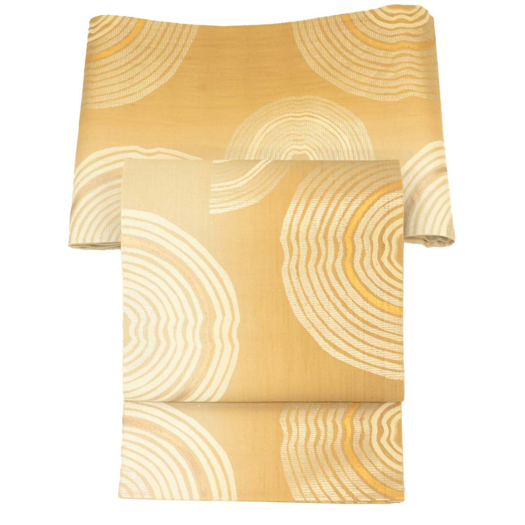 Vintage Japanese Obi | Sha-re Fukuro Obi | Brown Silk Tsumugi | Semicircle Gold Thread | Sustainable | uu2599b