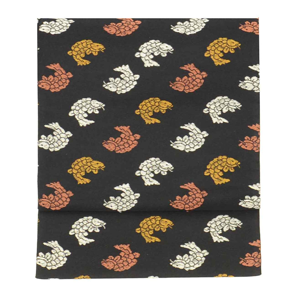Vintage Japanese Obi | Sha-re Fukuro Obi | Black Silk | Koi Fish | Saki-ori Shosoin | Sustainable | uu2600b