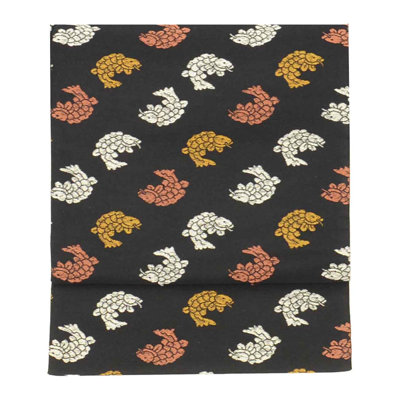 Vintage Japanese Obi | Sha-re Fukuro Obi | Black Silk | Koi Fish | Saki-ori Shosoin | Sustainable | uu2600b