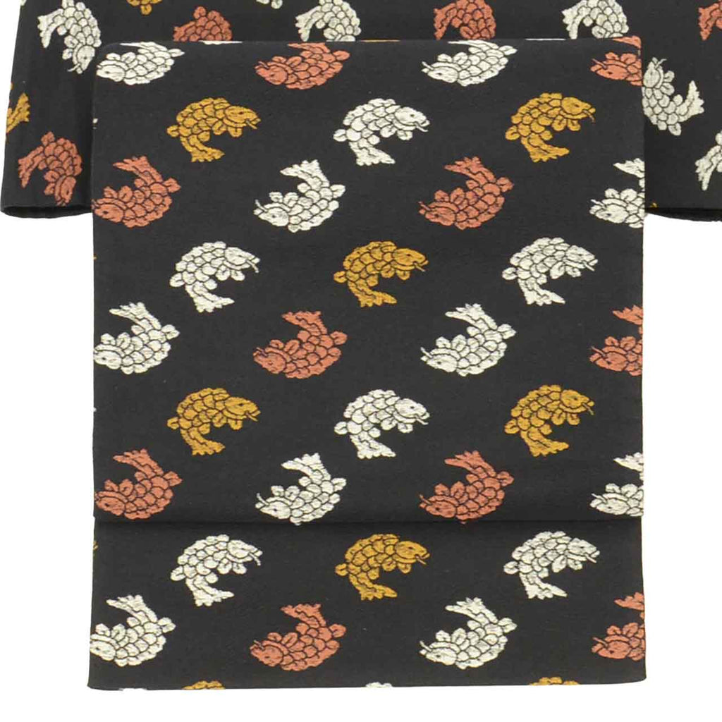 Vintage Japanese Obi | Sha-re Fukuro Obi | Black Silk | Koi Fish | Saki-ori Shosoin | Sustainable | uu2600b