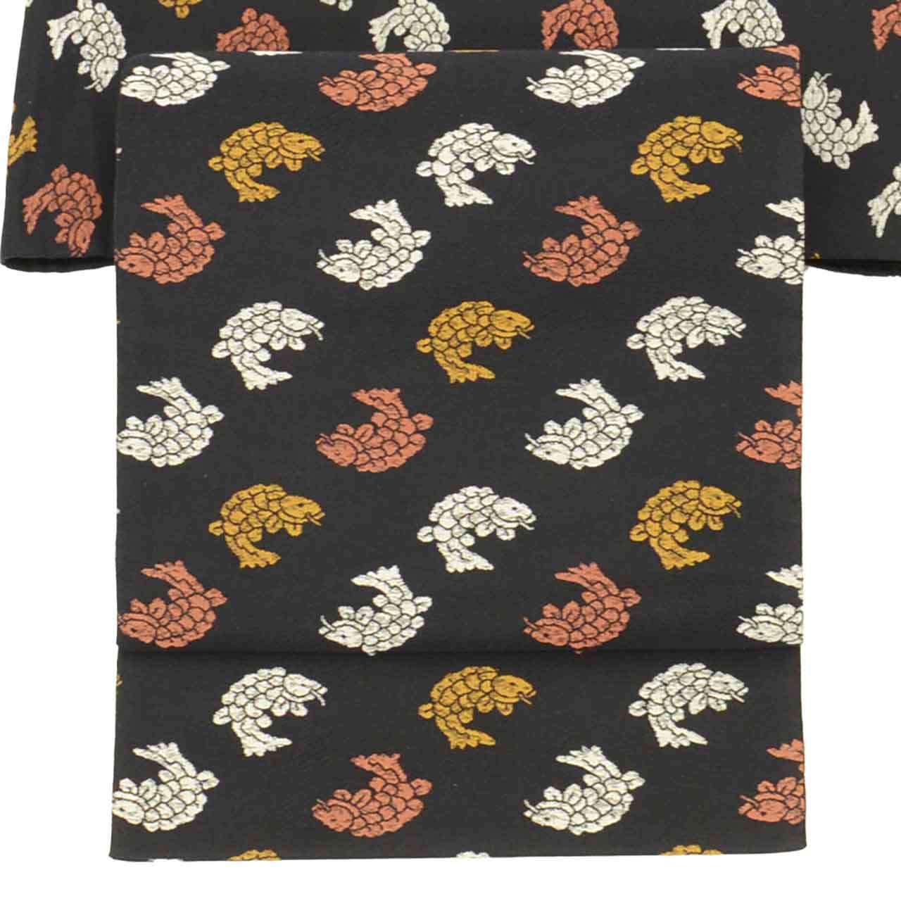 Vintage Japanese Obi | Sha-re Fukuro Obi | Black Silk | Koi Fish | Saki-ori Shosoin | Sustainable | uu2600b