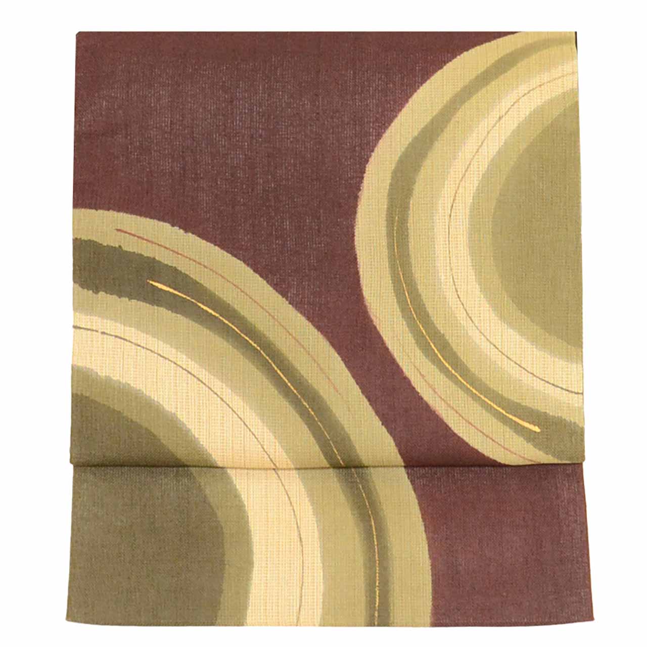 Vintage Japanese Obi | Sha-re Fukuro Obi | Brown Silk Tsumugi | Semicircle Pattern | Gold Foil | Sustainable | uu2601b