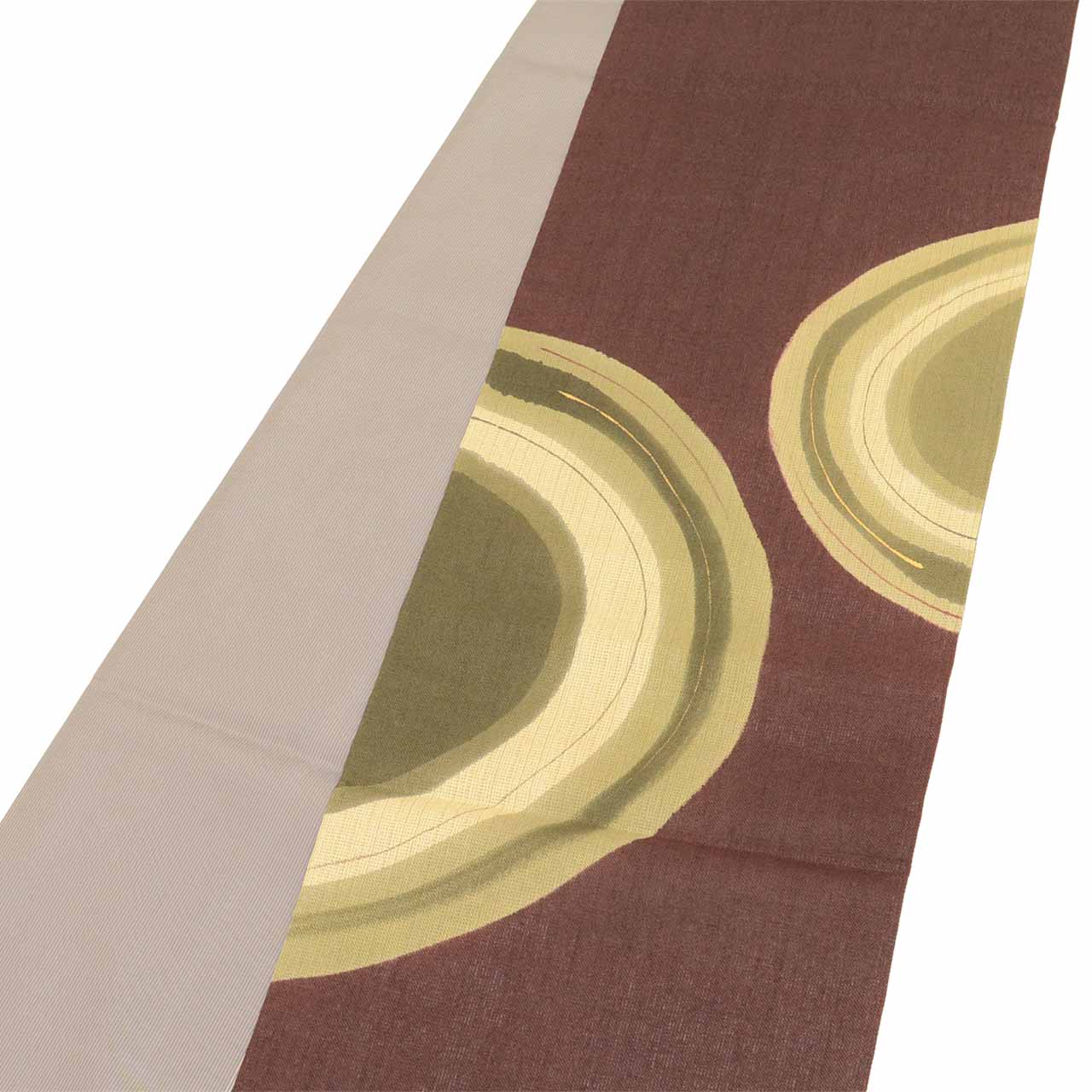 Vintage Japanese Obi | Sha-re Fukuro Obi | Brown Silk Tsumugi | Semicircle Pattern | Gold Foil | Sustainable | uu2601b