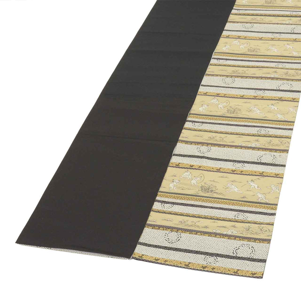Vintage Japanese Obi | Fukuro Obi | Brown Gray Silk | Choju-Giga Scrolls | Shoha-ori | Excellent | Sustainable | uu2602b