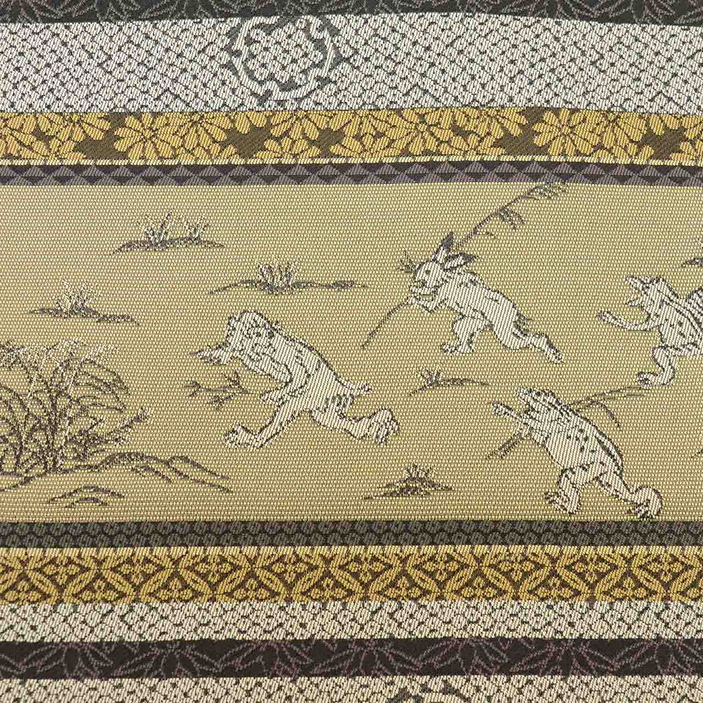 Vintage Japanese Obi | Fukuro Obi | Brown Gray Silk | Choju-Giga Scrolls | Shoha-ori | Excellent | Sustainable | uu2602b