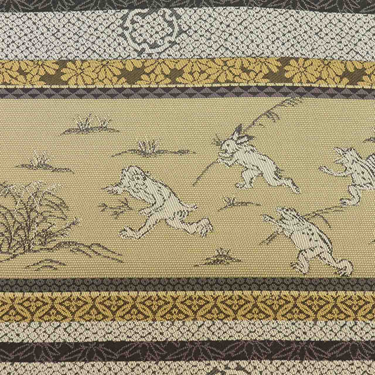 Vintage Japanese Obi | Fukuro Obi | Brown Gray Silk | Choju-Giga Scrolls | Shoha-ori | Excellent | Sustainable | uu2602b