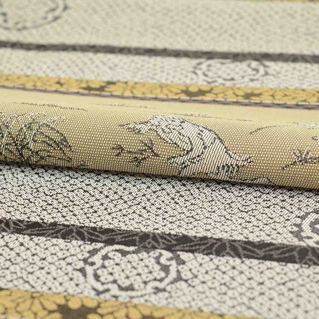 Vintage Japanese Obi | Fukuro Obi | Brown Gray Silk | Choju-Giga Scrolls | Shoha-ori | Excellent | Sustainable | uu2602b