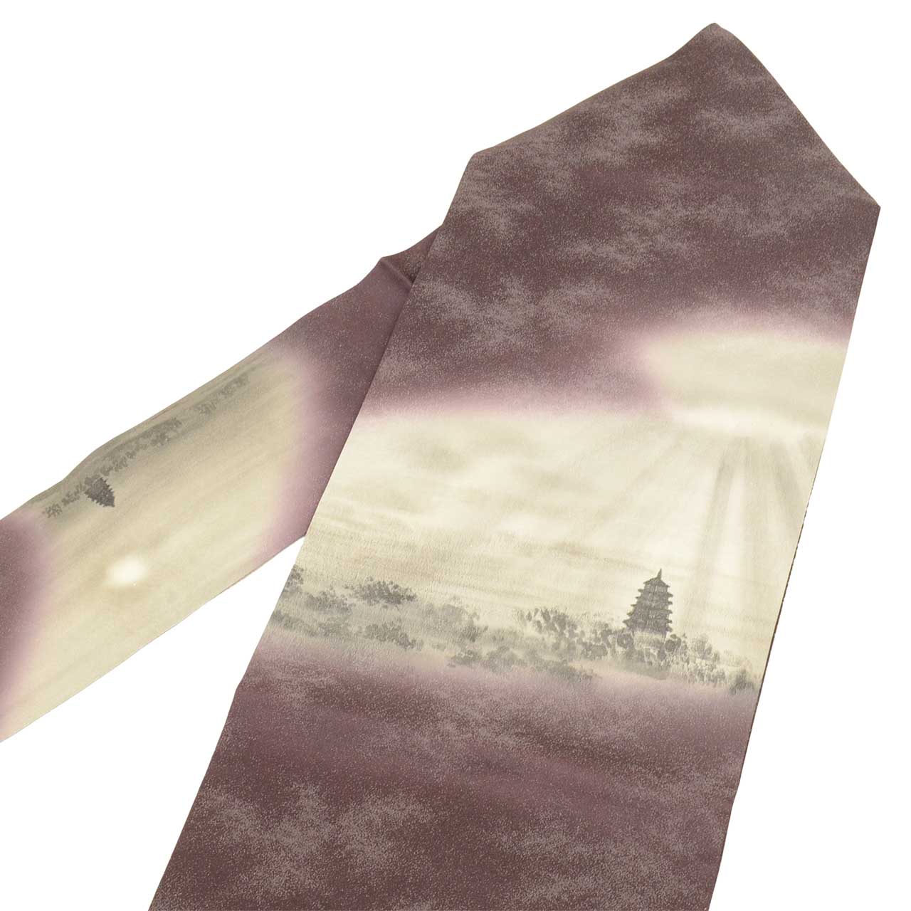 Vintage Japanese Obi | Nagoya Obi | Purple Silk | Five-storey Pagoda | Silver Thread | Semi-formal | Sustainable | uu2604b