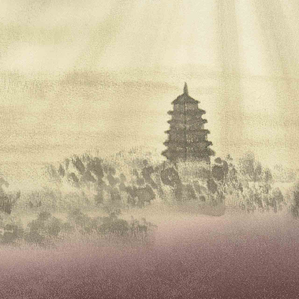Vintage Japanese Obi | Nagoya Obi | Purple Silk | Five-storey Pagoda | Silver Thread | Semi-formal | Sustainable | uu2604b