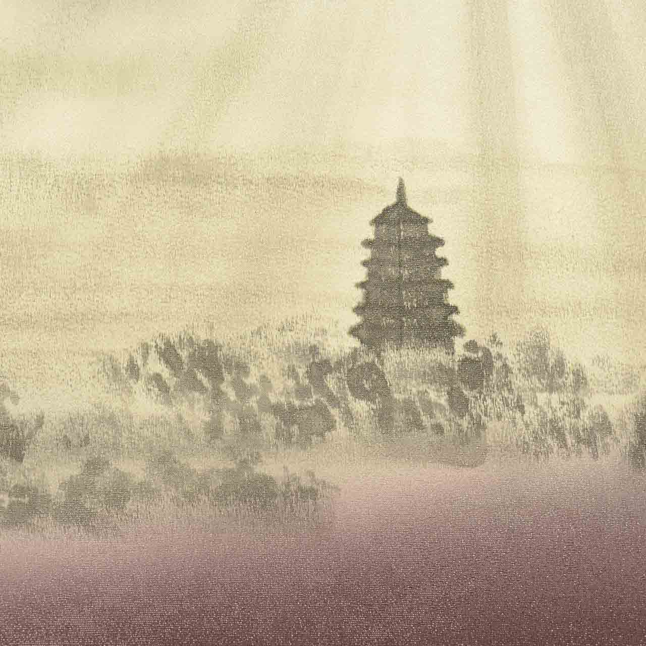 Vintage Japanese Obi | Nagoya Obi | Purple Silk | Five-storey Pagoda | Silver Thread | Semi-formal | Sustainable | uu2604b