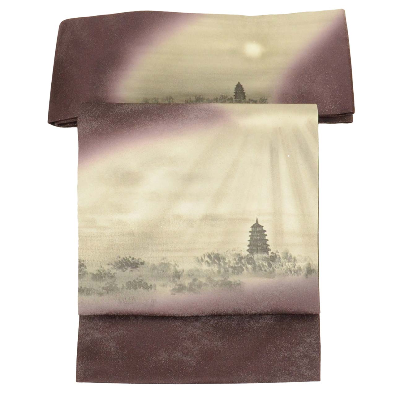 Vintage Japanese Obi | Nagoya Obi | Purple Silk | Five-storey Pagoda | Silver Thread | Semi-formal | Sustainable | uu2604b