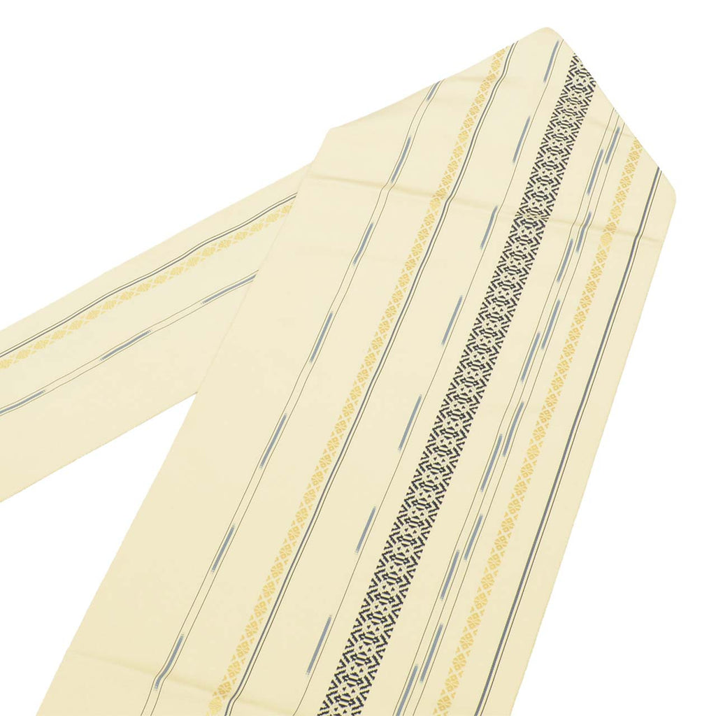 Vintage Japanese Obi | Nagoya Obi | Cream Silk | Kenjo Pattern | Hakata-ori Handwoven | Certified | Sustainable | uu2605b