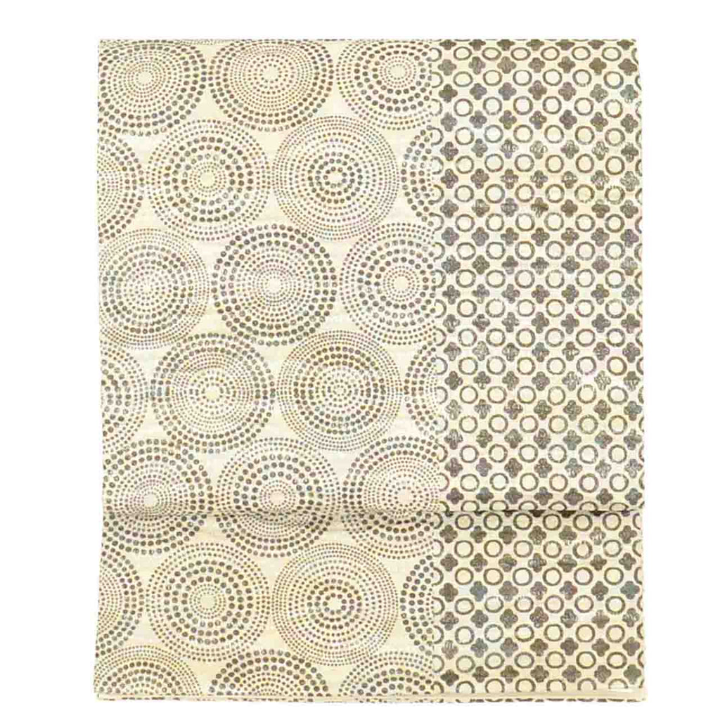 Vintage Japanese Obi | Fukuro Obi | Gray Silver Silk | Circle Pattern | Fukure-ori | Semi-formal | Sustainable | uu2606b