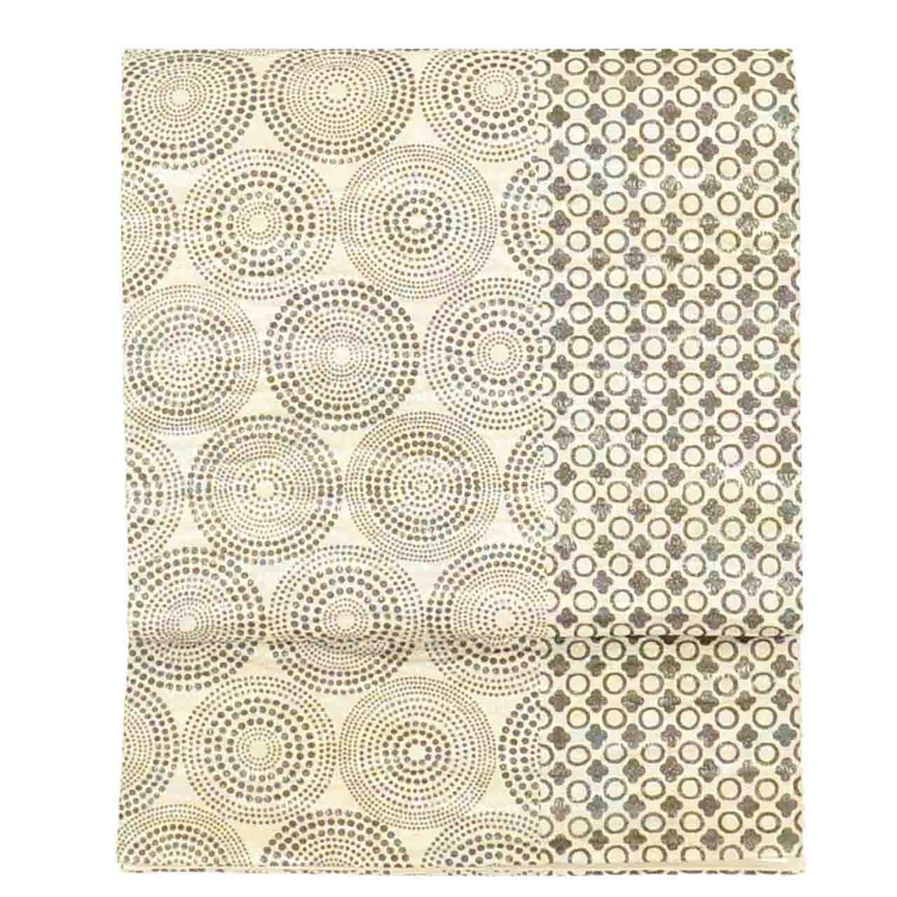 Vintage Japanese Obi | Fukuro Obi | Gray Silver Silk | Circle Pattern | Fukure-ori | Semi-formal | Sustainable | uu2606b
