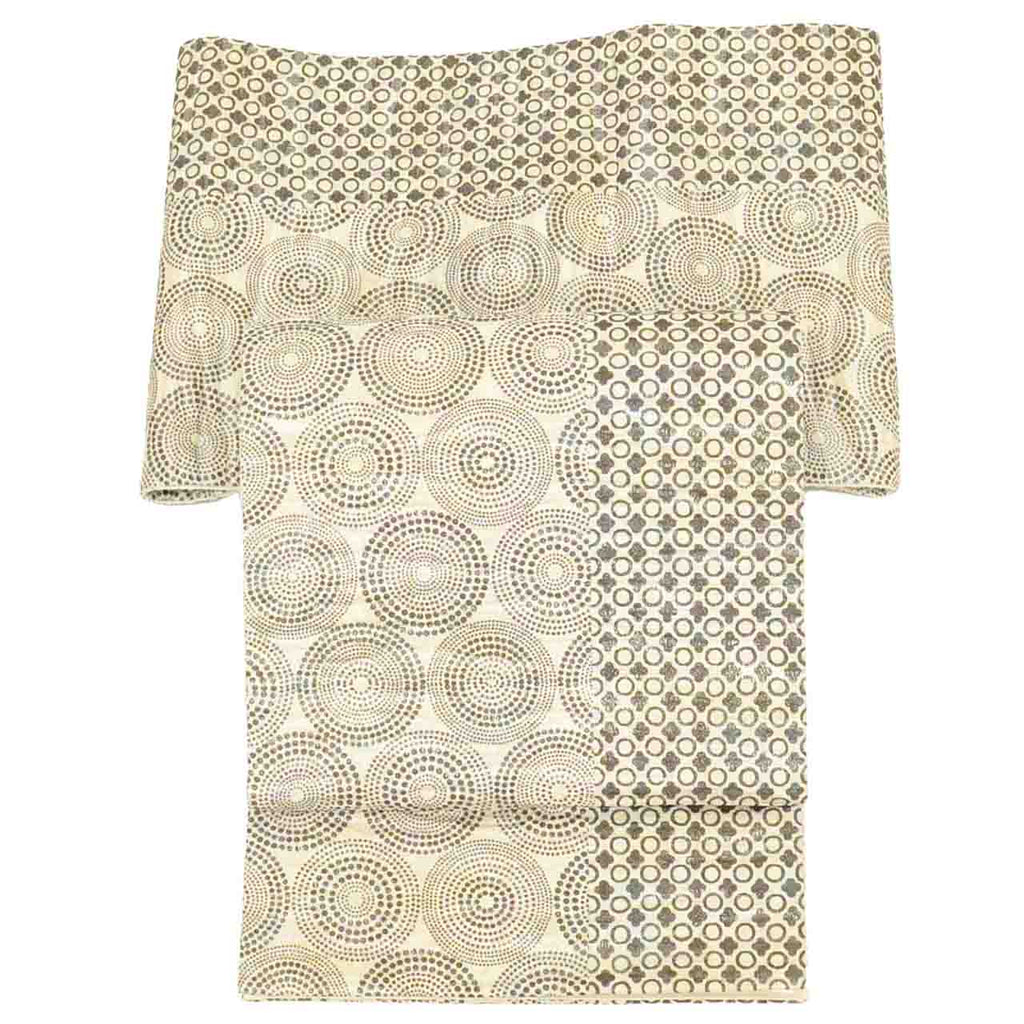 Vintage Japanese Obi | Fukuro Obi | Gray Silver Silk | Circle Pattern | Fukure-ori | Semi-formal | Sustainable | uu2606b