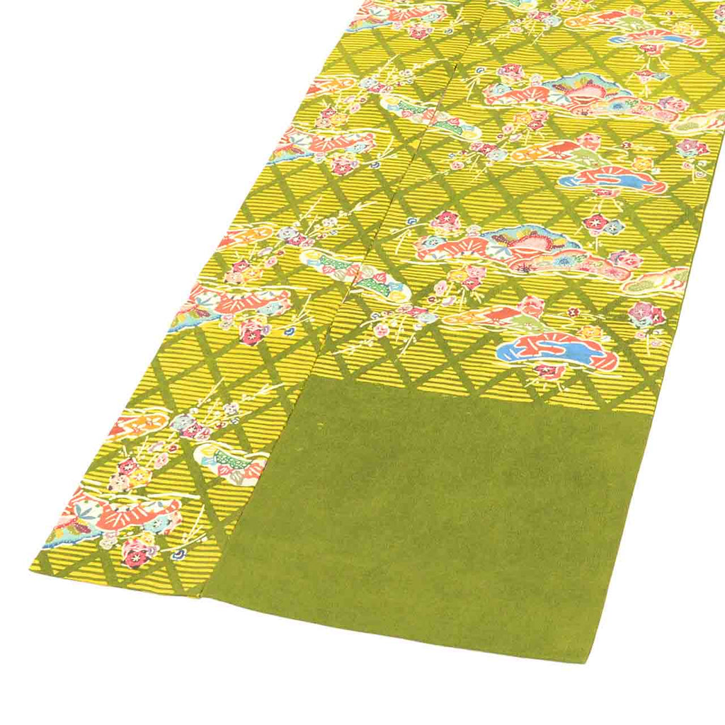 Vintage Japanese Obi | Nagoya Obi | Green Silk Tsumugi | Diamond Pine Pattern | Casual | Sustainable | uu2608b