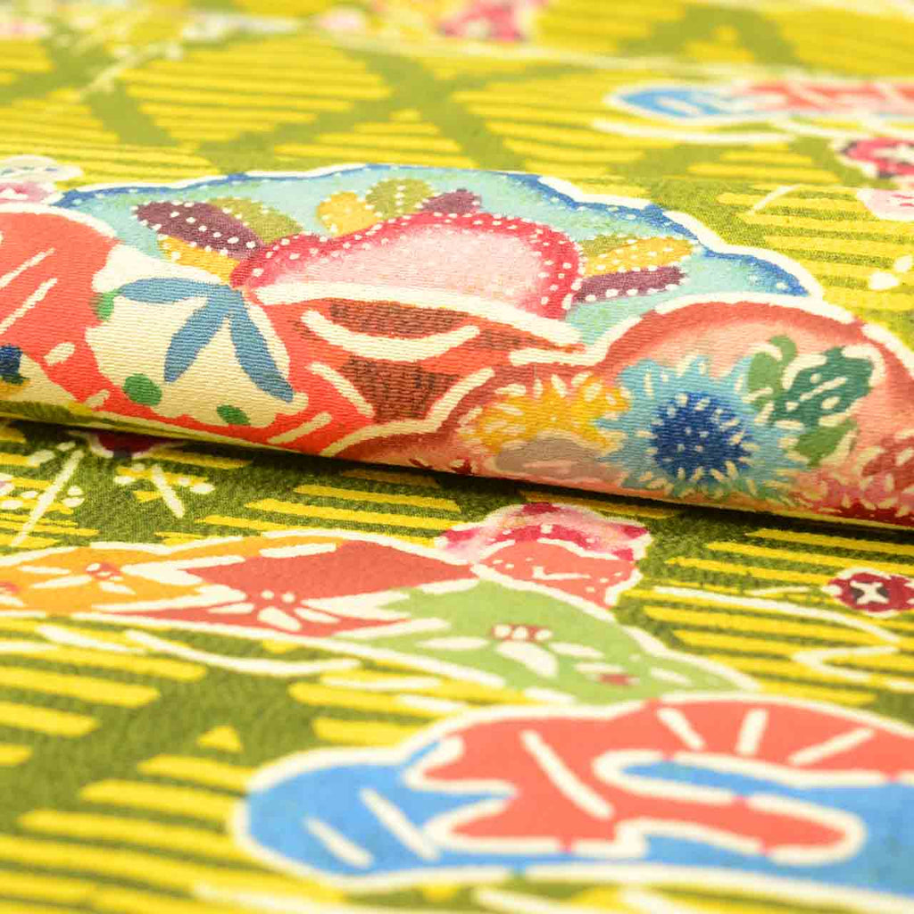 Vintage Japanese Obi | Nagoya Obi | Green Silk Tsumugi | Diamond Pine Pattern | Casual | Sustainable | uu2608b