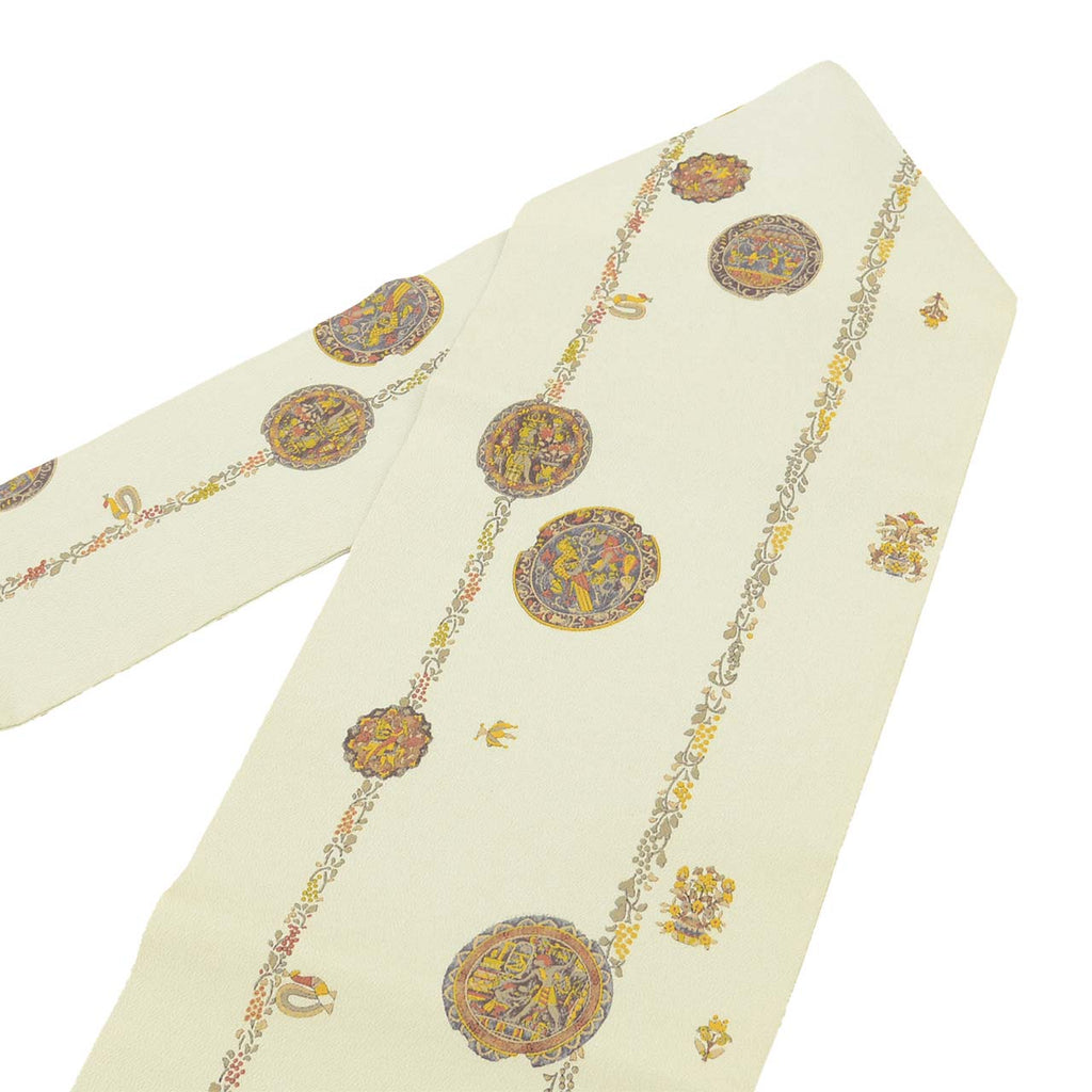 Vintage Japanese Obi | Nagoya Obi | Gray Silk Crepe | Auspicious Pattern | Semi-formal | Sustainable | uu2609b