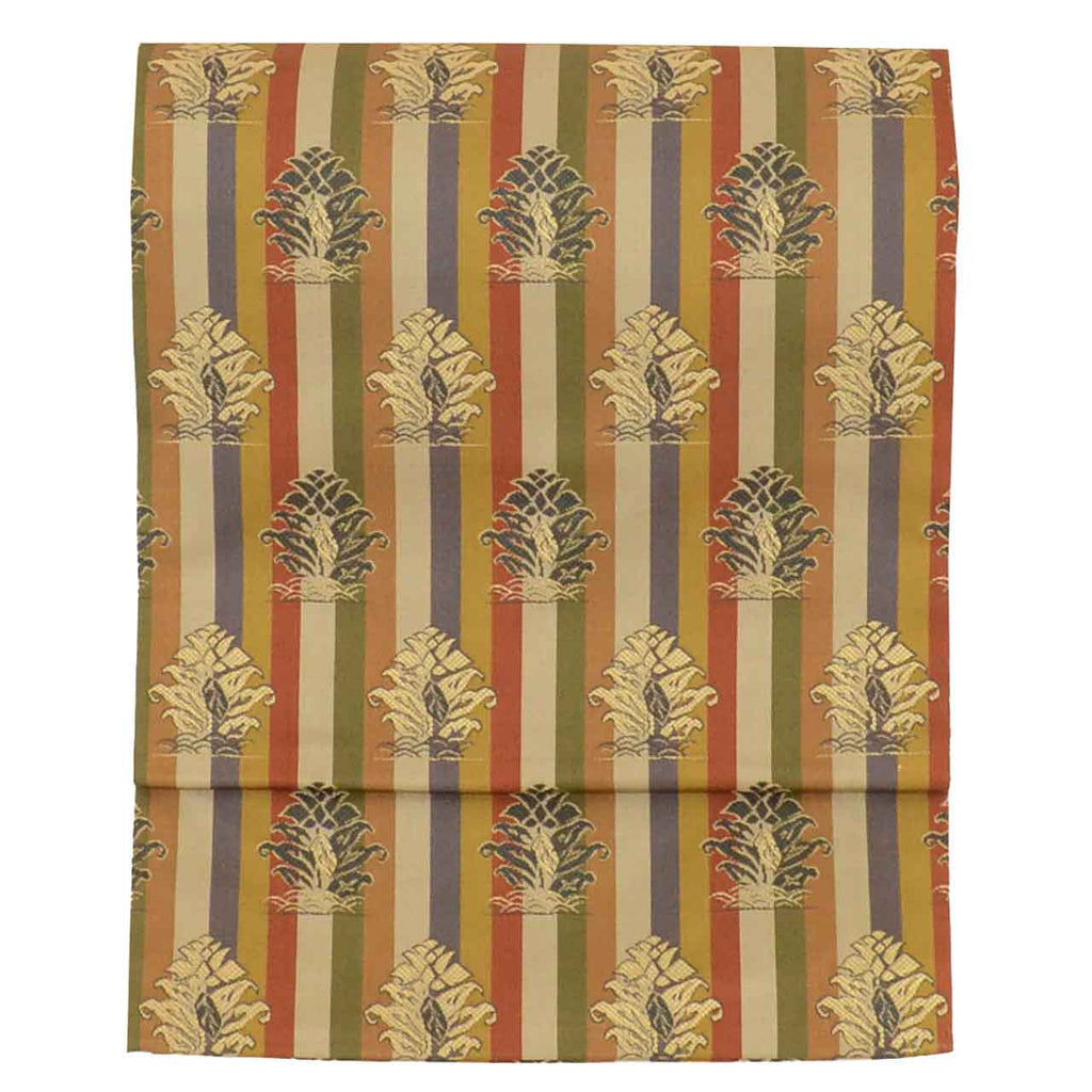 Vintage Japanese Obi | Nagoya Obi | Brown Silk | Stripe Botanical | Casual | Sustainable | uu2610b