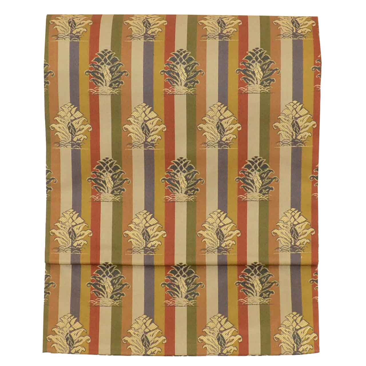 Vintage Japanese Obi | Nagoya Obi | Brown Silk | Stripe Botanical | Casual | Sustainable | uu2610b