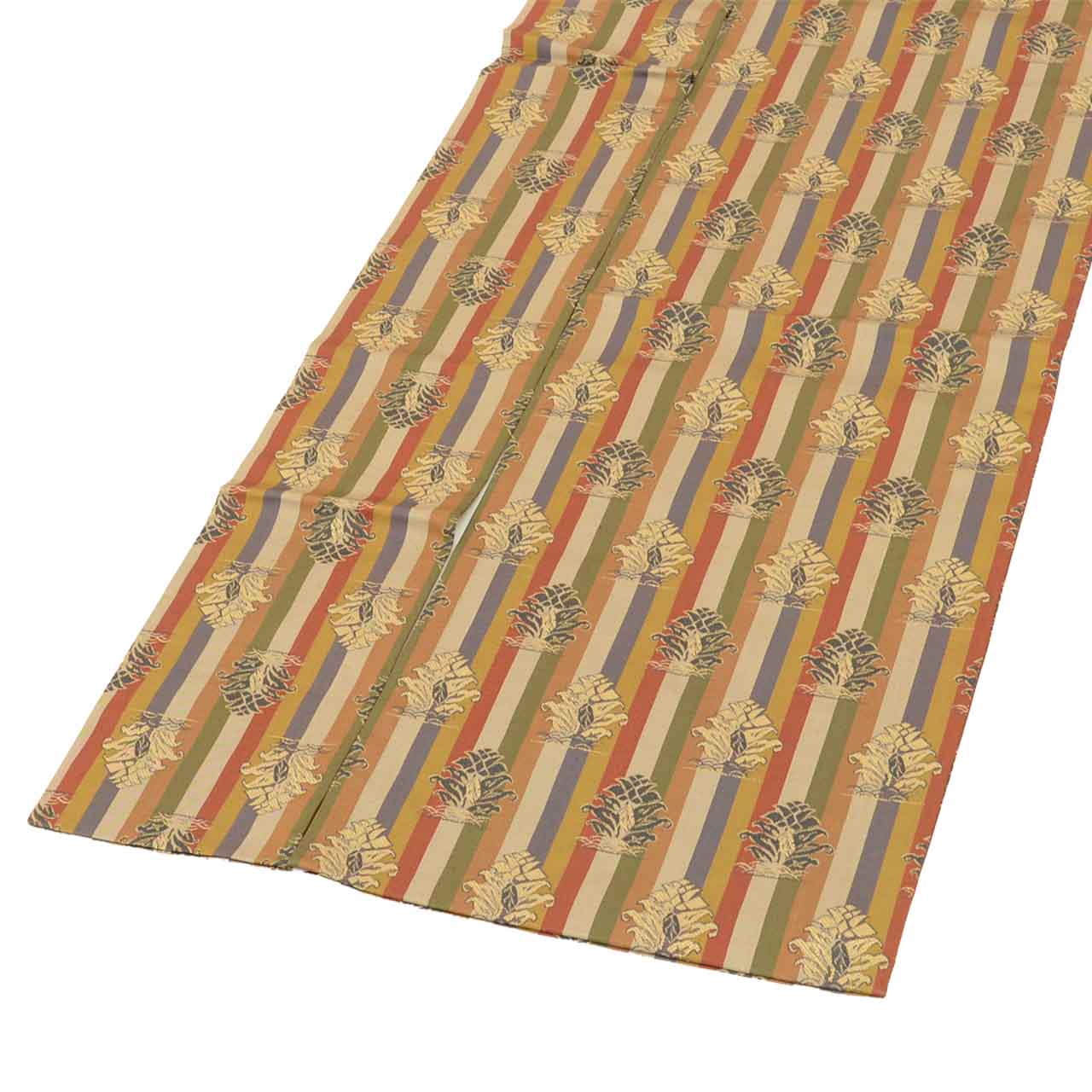 Vintage Japanese Obi | Nagoya Obi | Brown Silk | Stripe Botanical | Casual | Sustainable | uu2610b