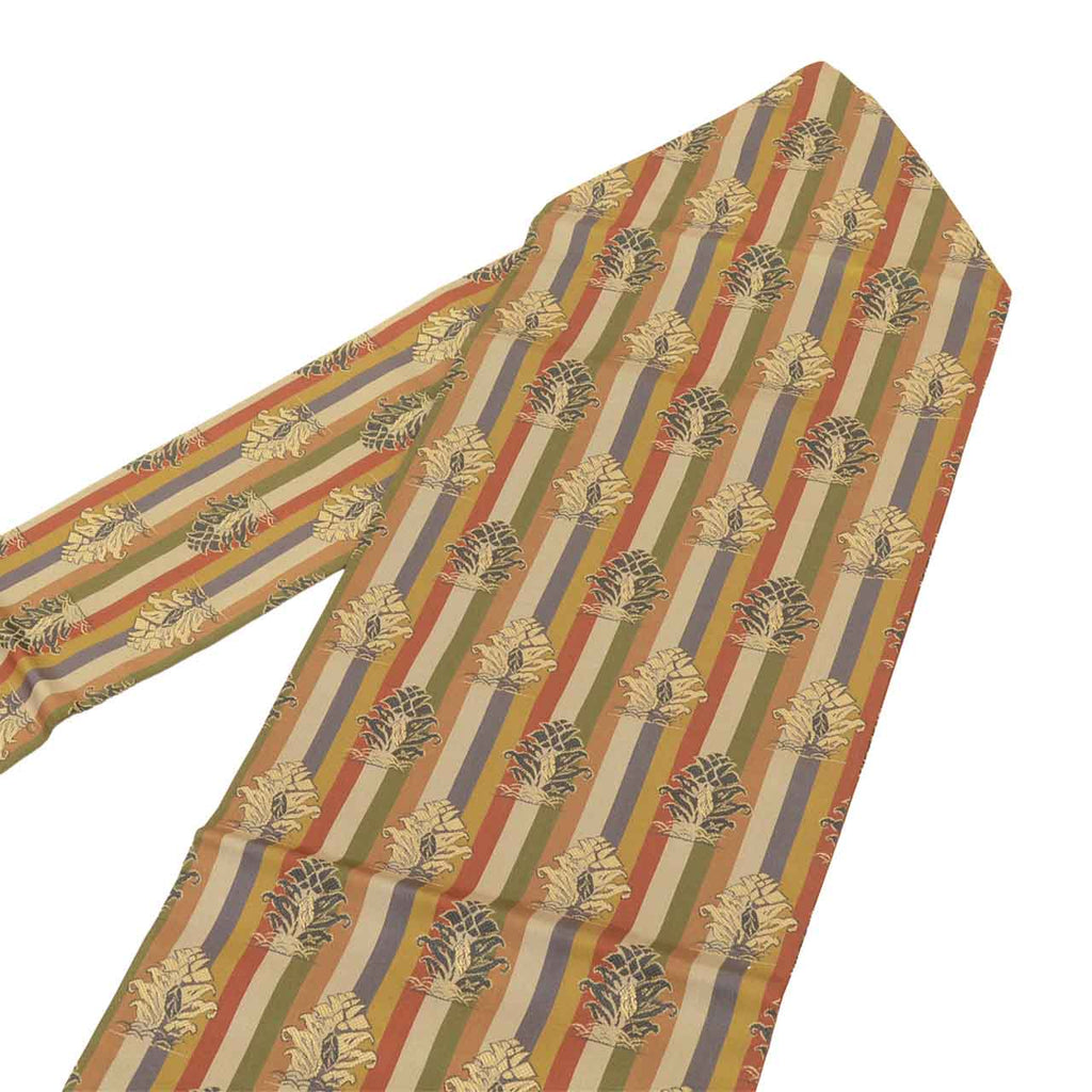 Vintage Japanese Obi | Nagoya Obi | Brown Silk | Stripe Botanical | Casual | Sustainable | uu2610b