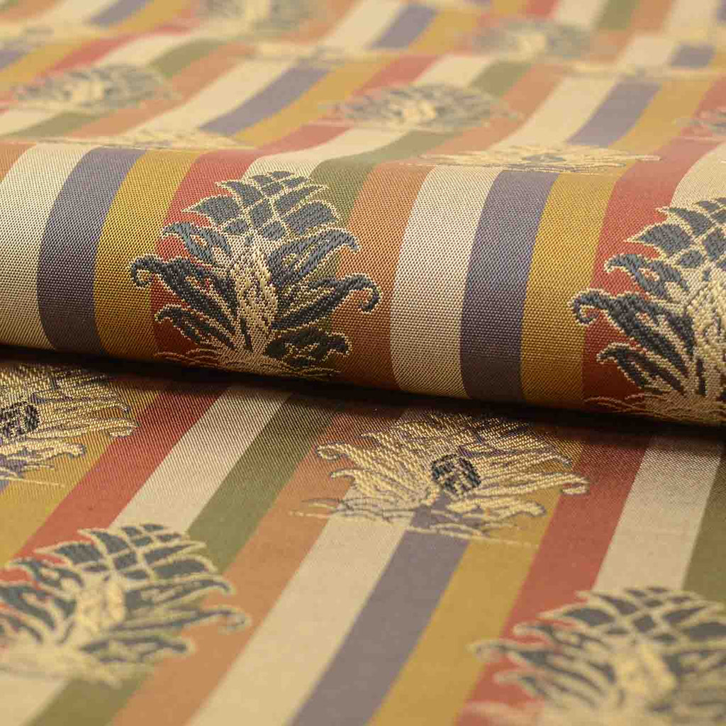 Vintage Japanese Obi | Nagoya Obi | Brown Silk | Stripe Botanical | Casual | Sustainable | uu2610b